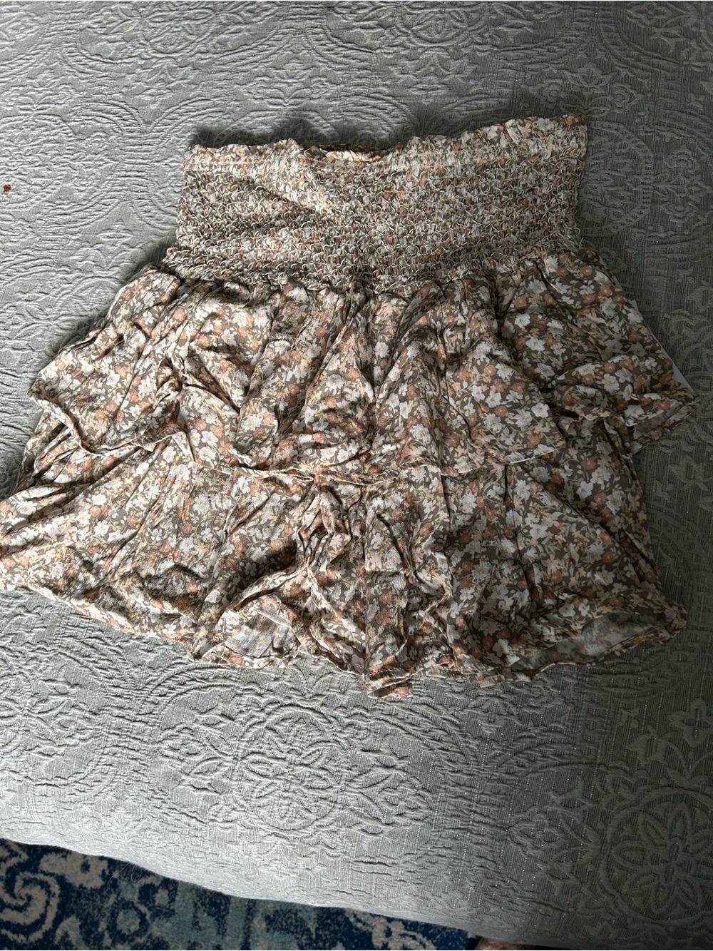 Forever 21 Beige Floral Smocked Tiered Mini Skirt